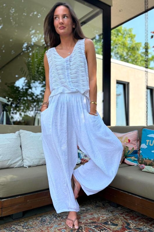 Tasha Damask Bloom Pant White